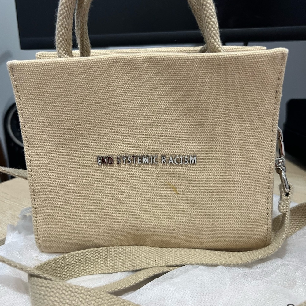 Brandon Blackwood Beige Canvas Tote Bag